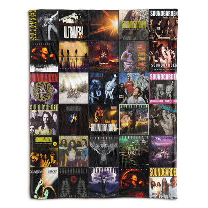 Soundgarden Album Covers Collage Sherpa Blanket – Retro 90s Grunge Music Lover Gift