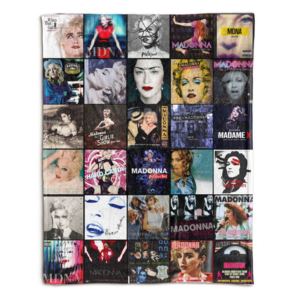 Madonna Album Covers Collage Sherpa Blanket – Vintage Pop Music Legend Throw Blanket