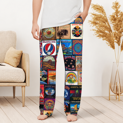 Grateful Dead Pajama Pants - Psychedelic Rock Album Cover Grid Collage Soft Sleep Lounge Pants with Pockets for Men & Women Music Gift