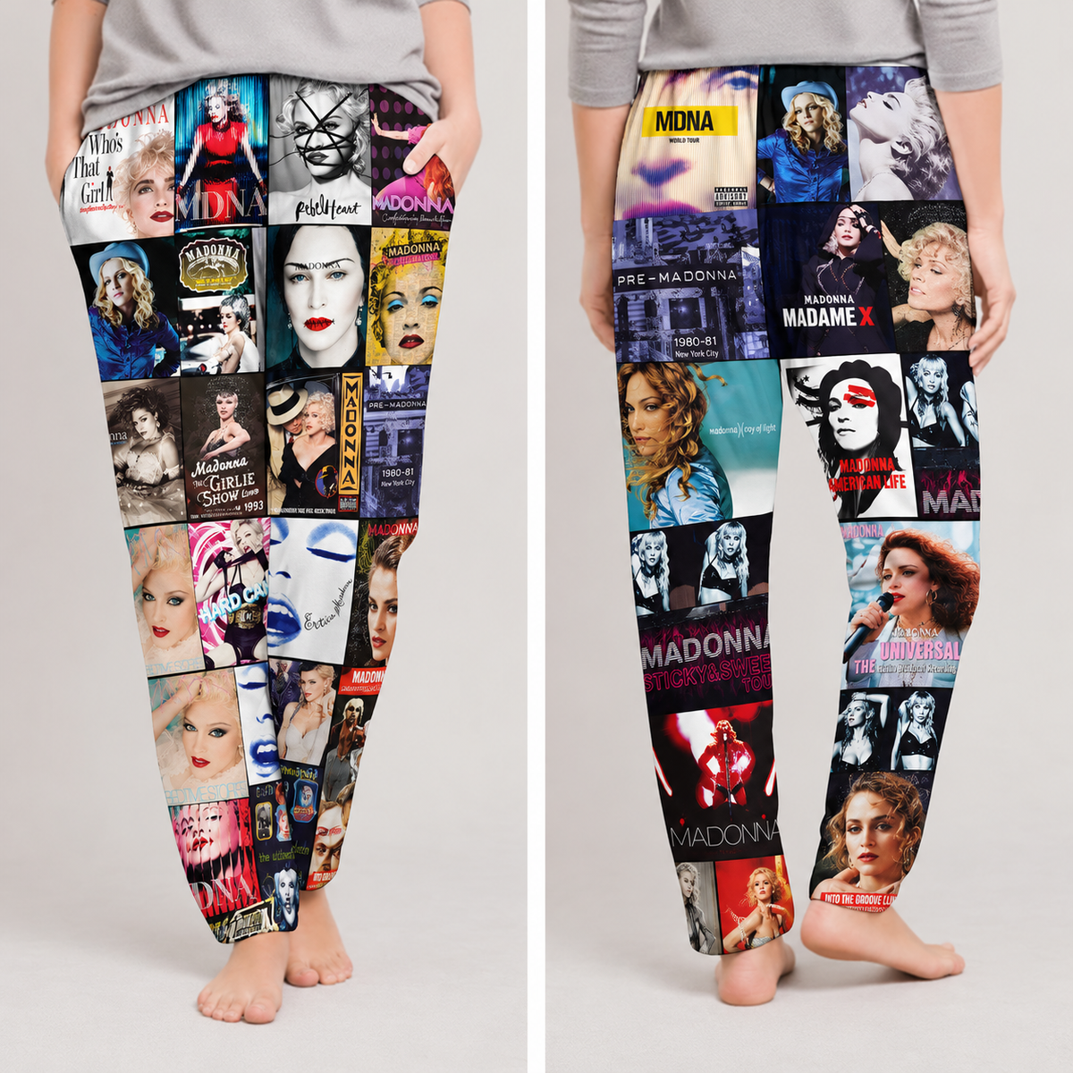 Madonna Pajama Pants - Pop Icon Album Cover Grid Collage Soft Sleep Lounge Pants with Pockets for Men & Women Music Gift