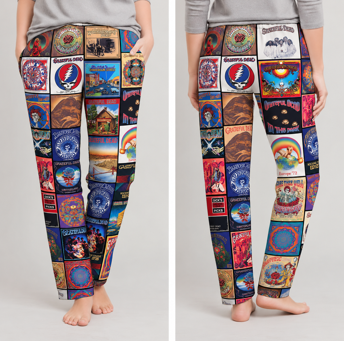 Grateful Dead Pajama Pants - Psychedelic Rock Album Cover Grid Collage Soft Sleep Lounge Pants with Pockets for Men & Women Music Gift