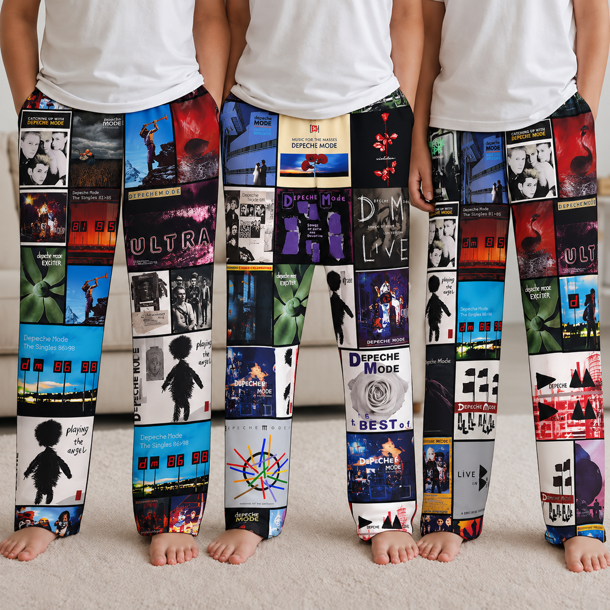Depeche Mode Pajama Pants - Retro Dave Gahan & Martin Gore Discography Artwork Collage Printed Sleepwear Pants - Perfect Holiday Gift for Synth-Pop Fans
