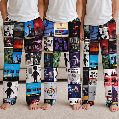 Depeche Mode Pajama Pants - Retro Dave Gahan & Martin Gore Discography Artwork Collage Printed Sleepwear Pants - Perfect Holiday Gift for Synth-Pop Fans