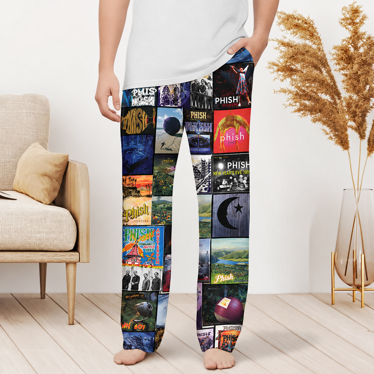 Phish Pajama Pants - Jam Band & Progressive Rock Album Cover Grid Collage Soft Sleep Lounge Pants with Pockets for Men & Women Music Gift