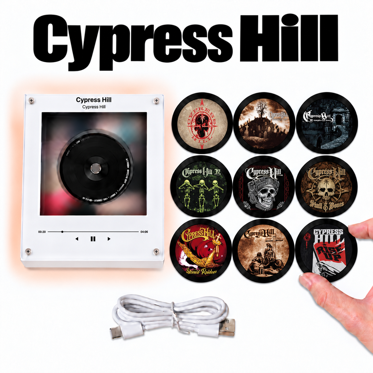 Cypress Hill MagTune Mini CD Player Light - Premium Hip Hop Music Merchandise, Skull & Bones Album Art LED Night Light Tabletop Decor Fan Gift