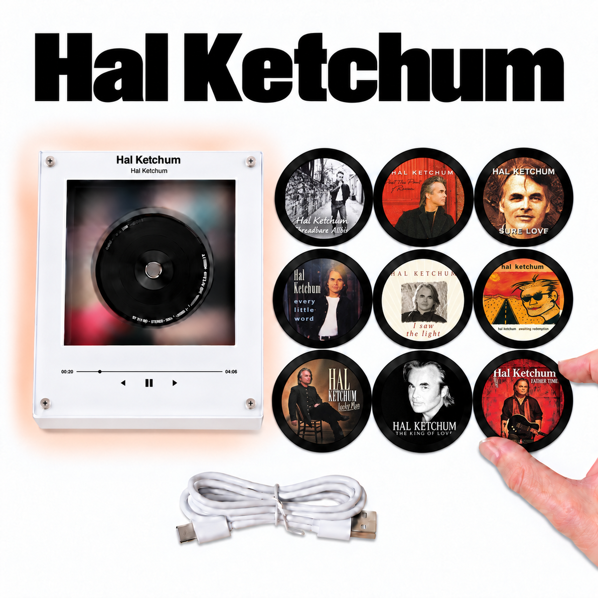 Hal Ketchum MagTune Mini CD Player Light - Premium Country Music Merchandise, Sure Love Album Art LED Night Light Tabletop Fan Gift