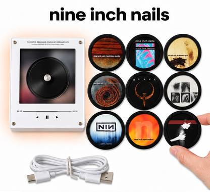 Nine Inch Nails MagTune Mini Vinyl Player Set, Industrial Rock Gift, MagTune Industrial Rock Music Collectible, Nine Inch Nails Gift Set