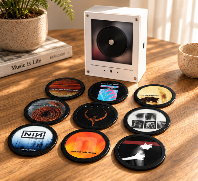 Nine Inch Nails MagTune Mini Vinyl Player Set, Industrial Rock Gift, MagTune Industrial Rock Music Collectible, Nine Inch Nails Gift Set