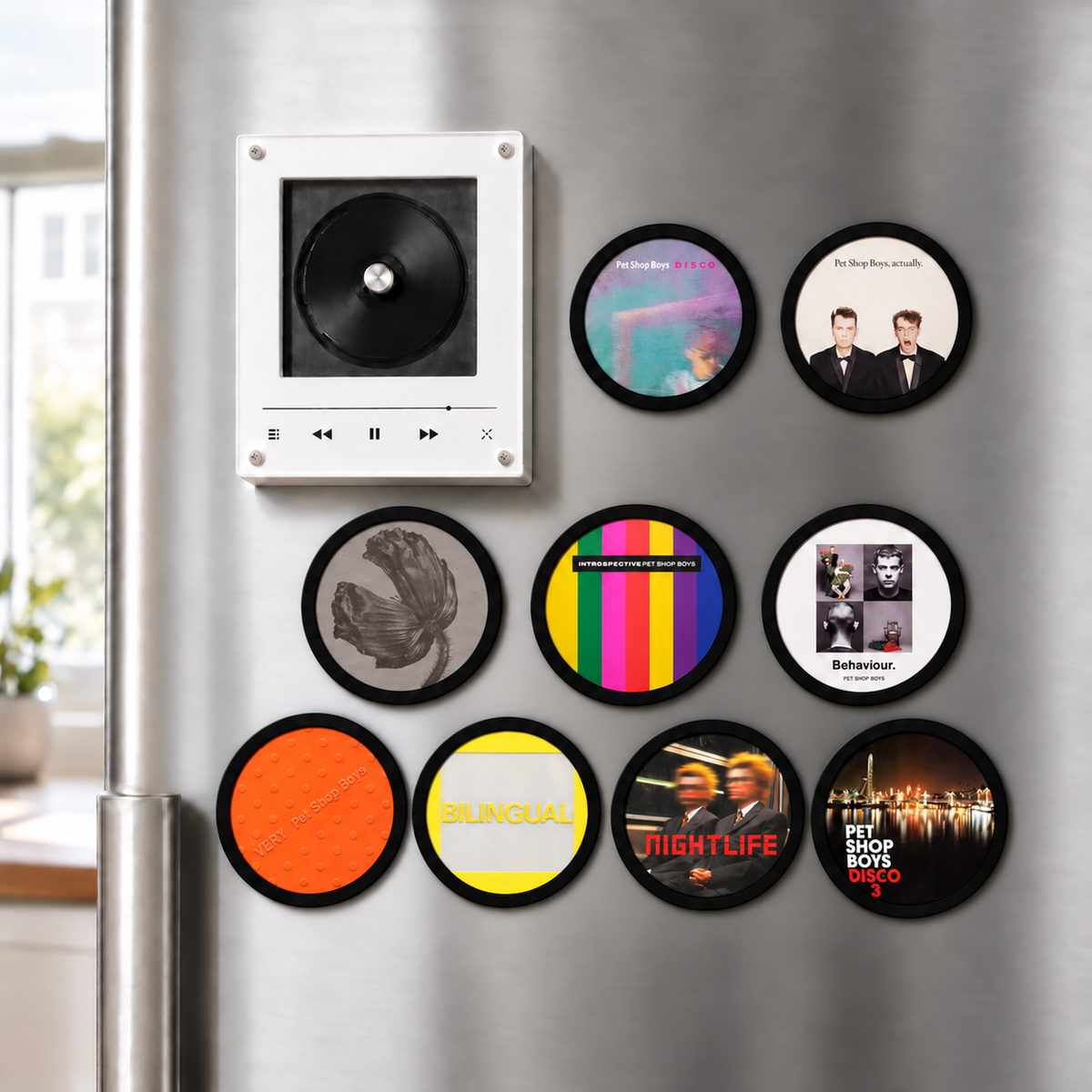 Pet Shop Boys MagTune Mini CD Player Light - Premium Synthpop Music Merchandise, Very Album Art LED Night Light Tabletop Lamp Decor Fan Gift