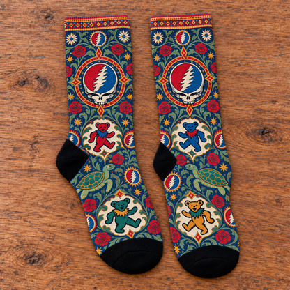 Grateful Dead Heritage Pattern Middle Tube Socks - Vintage Tapestry Printed Band Socks, Rock Fan Holiday Gift