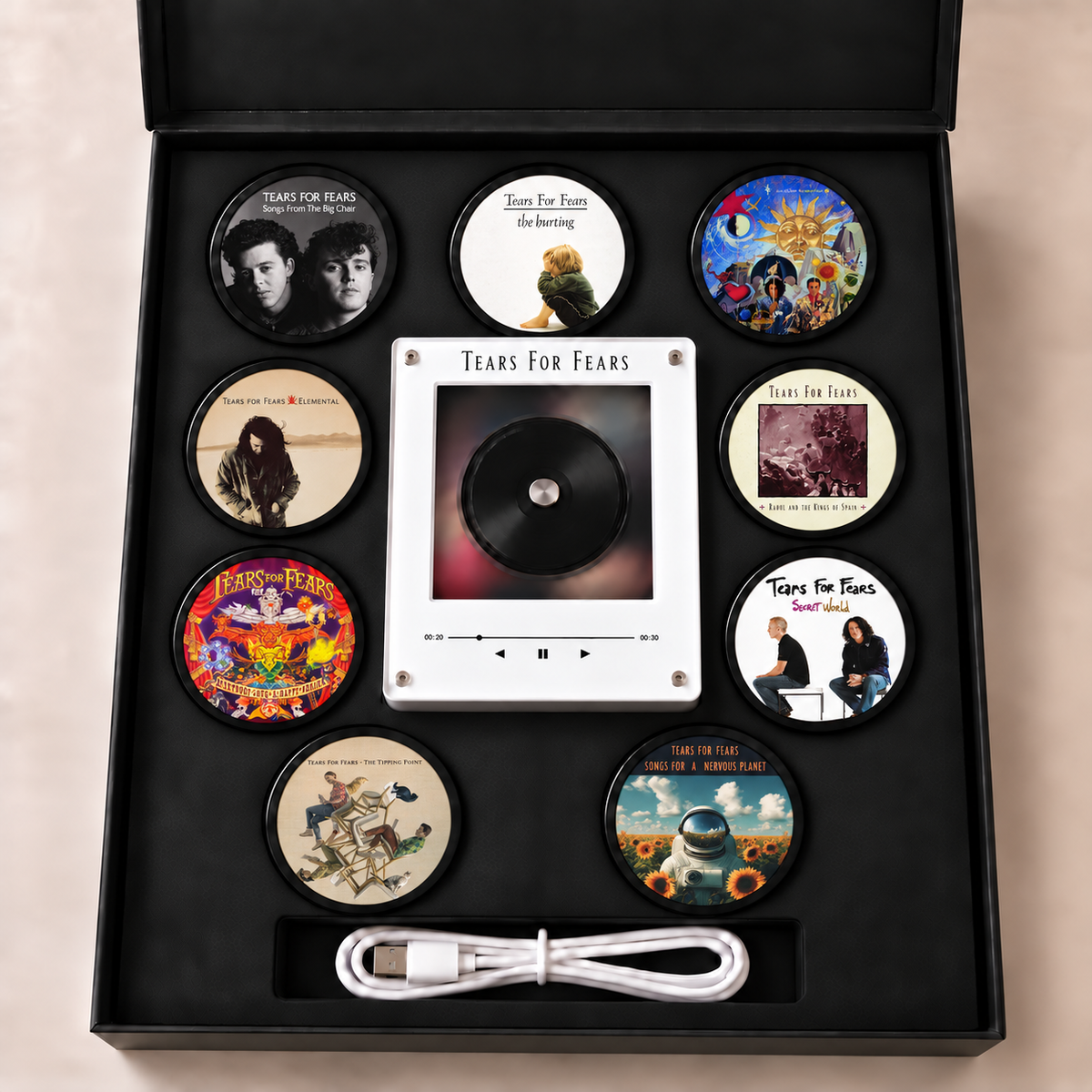 Tears for Fears MagTune Mini CD Player Light - Premium New Wave Merchandise, Songs From The Big Chair Album Art LED Night Light Tabletop Decor Gift