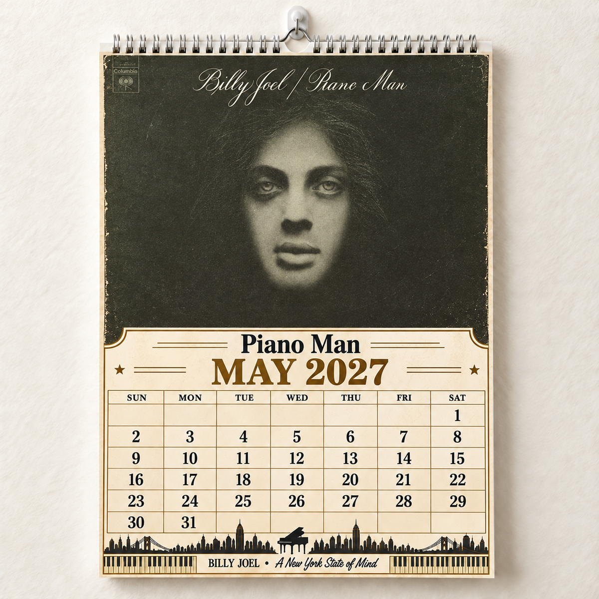 Billy Joel 2027 Album Cover Calendar - Classic Pop Rock Art Wall Planner, Piano Man Music Keepsake Fan Gift