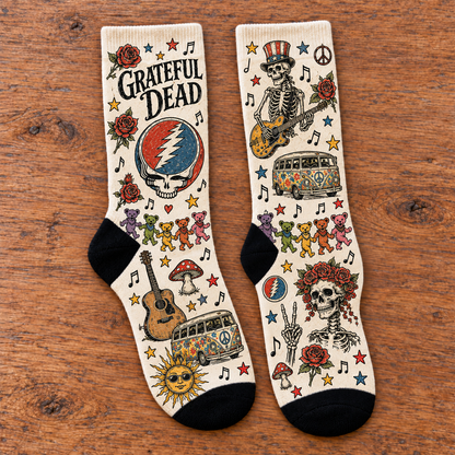 Grateful Dead Middle Tube Socks - Vintage Steal Your Face & Dancing Bears Printed Socks, Rock Band Fan Gift