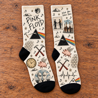 Pink Floyd Middle Tube Socks - Dark Side of the Moon & The Wall Printed Socks, Progressive Rock Fan Gift