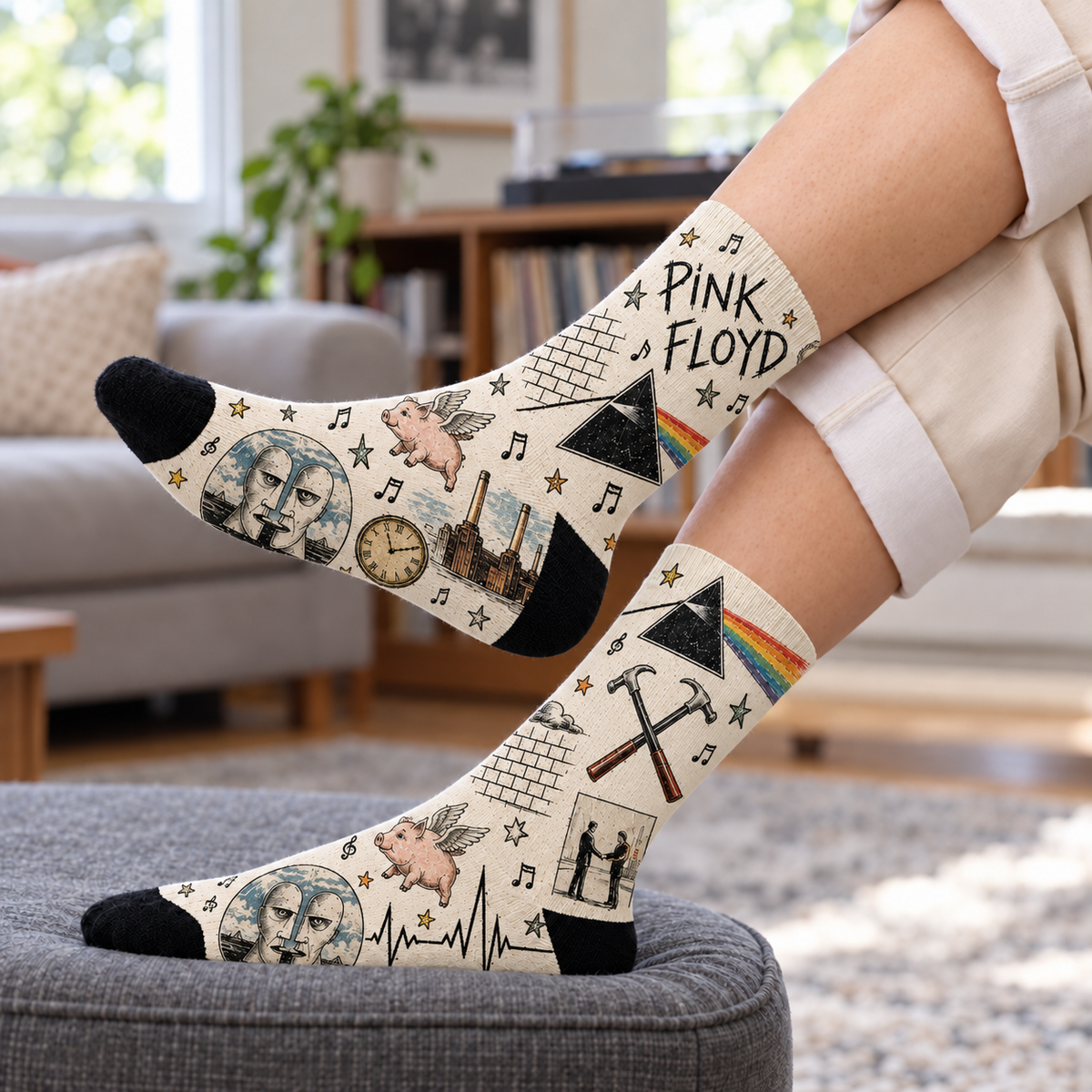 Pink Floyd Middle Tube Socks - Dark Side of the Moon & The Wall Printed Socks, Progressive Rock Fan Gift