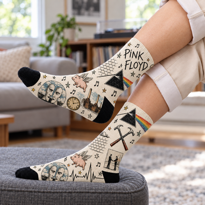 Pink Floyd Middle Tube Socks - Dark Side of the Moon & The Wall Printed Socks, Progressive Rock Fan Gift