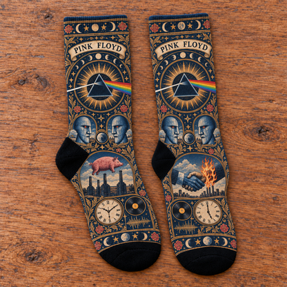 Pink Floyd Heritage Pattern Middle Tube Socks - Dark Side of the Moon Prism Printed Socks, Prog Rock Fan Gift