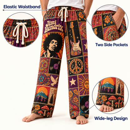 Jimi Hendrix Pajama Pants - Patchwork Psychedelic Rock Art Sleepwear | Music Fan Lounge Pants