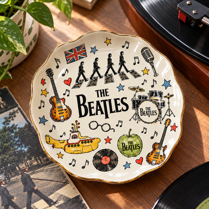 The Beatles Sketch Art Jewelry Dish - Ceramic Trinket Tray, Abbey Road Yellow Submarine Ring Holder, Rock Band Fan Gift