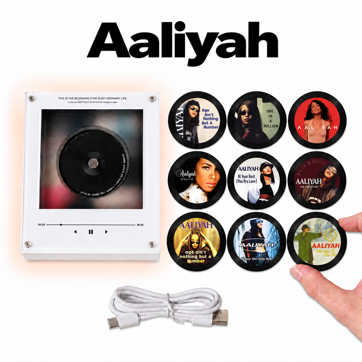 Aaliyah MagTune Album Cover Frame - Magnetic Music Player Display Stand, Interchangeable Vinyl Discs R&B Fan Gift