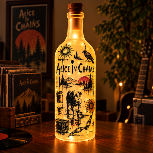 Alice In Chains Vintage Lighted Bottle Lamp - Premium Grunge Rock Music Merchandise, LED Fairy Light Up Bottle Night Light Decor Gift