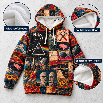 Pink Floyd Patchwork Hoodie – Vintage Dark Side of the Moon Graphic Pullover, Retro Psychedelic Rock Band Hoodie, Pink Floyd Fan Gift