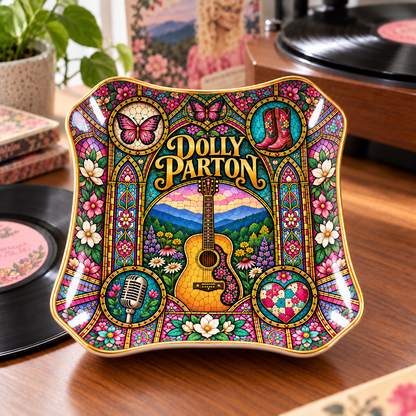 Dolly Parton Mexican Folk Art Ceramic Jewelry Dish - Butterfly & Acoustic Guitar Ring Tray - Country Music Fan Gift Idea