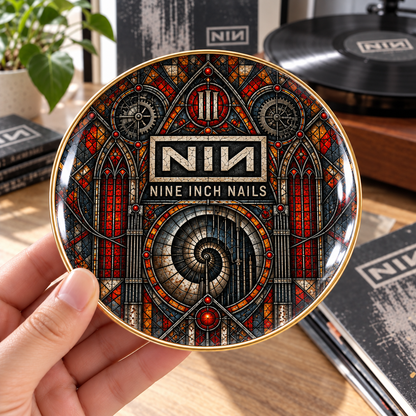 Nine Inch Nails Ceramic Ring Dish - Industrial Rock Stained Glass Jewelry Tray, NIN Spiral Trinket Dish Fan Gift