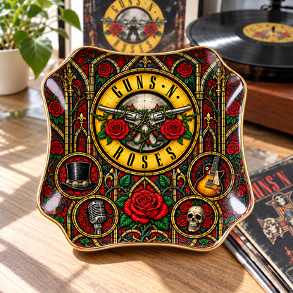 Guns N' Roses Mexican Folk Art Ceramic Jewelry Dish - Pistol Logo & Top Hat Ring Tray - Hard Rock Fan Unique Collectible
