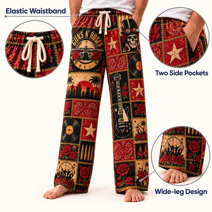 Guns N' Roses Pajama Pants - Patchwork Hard Rock Art Sleepwear | Comfortable Music Fan Lounge Pants