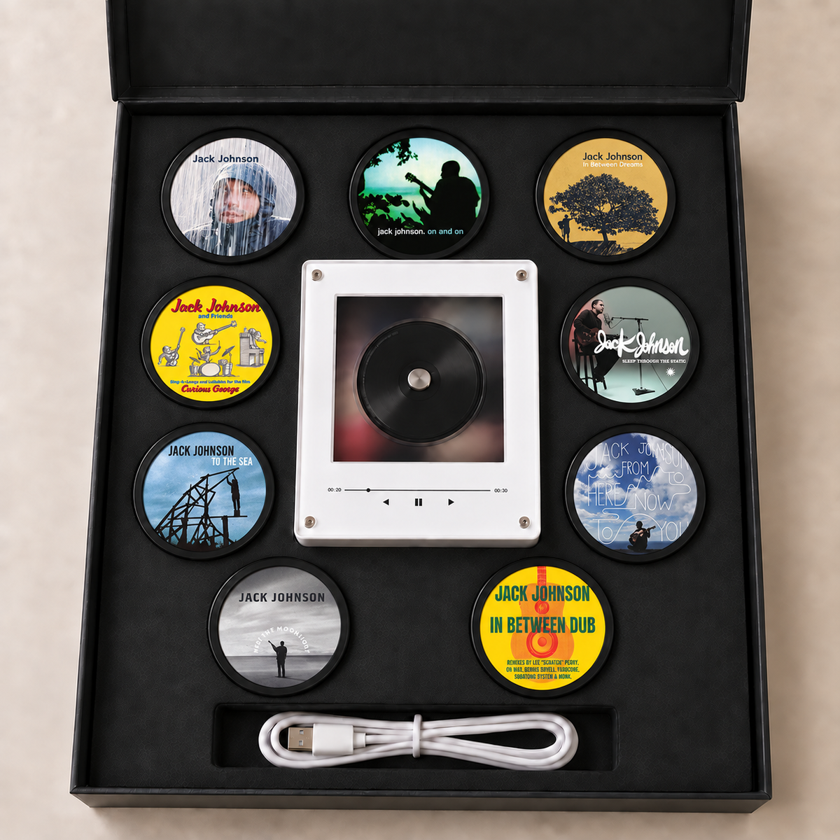 Jack Johnson MagTune Mini CD Player Light Box - Album Art Disc Night Light & Music Display, USB Backlit Acoustic Rock Fan Gift