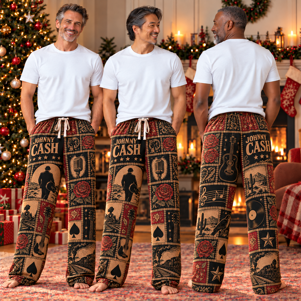 Johnny Cash Pajama Pants - Patchwork Country Rock Art Sleepwear | Comfortable Music Fan Lounge Pants