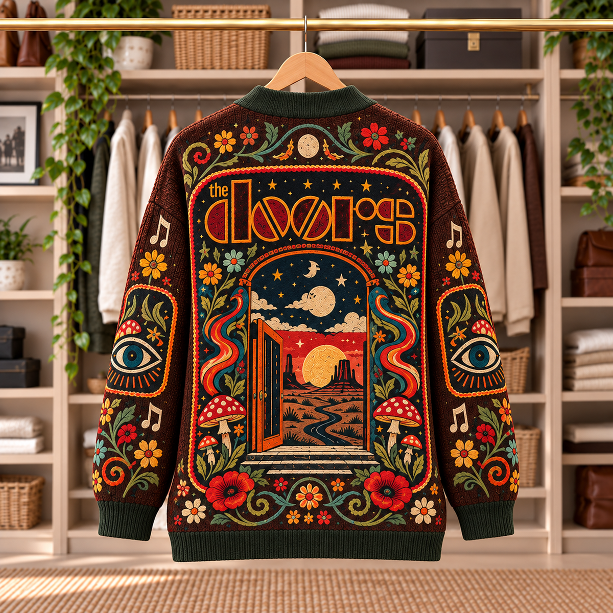 The Doors Patchwork Cardigan - Casual Button Sweater, Lizard King Butterfly Psychedelic Rock Music Fan Gift