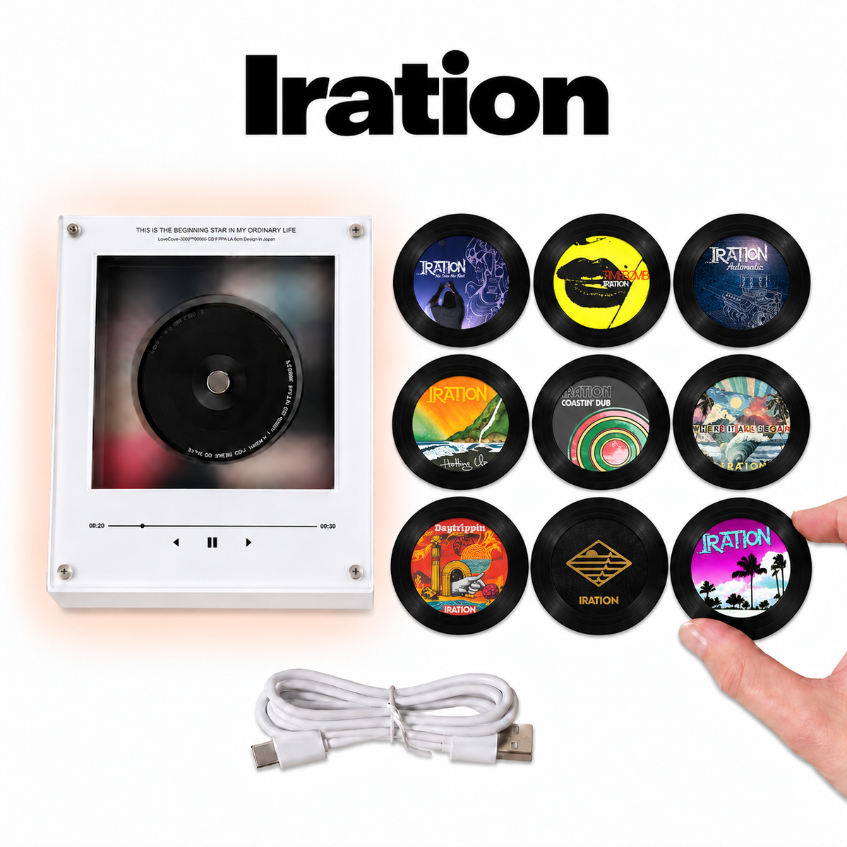Iration MagTune Mini CD Player Light Box - Album Art Disc Night Light & Music Display, USB Backlit Reggae Rock Fan Gift