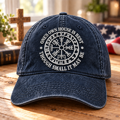 Viking Vegvisir Compass Denim Cap - Vintage Washed Denim Embroidered Norse Mythology Hat Gift
