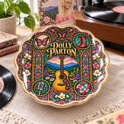 Dolly Parton Mexican Folk Art Ceramic Jewelry Dish - Butterfly & Acoustic Guitar Ring Tray - Country Music Fan Gift Idea