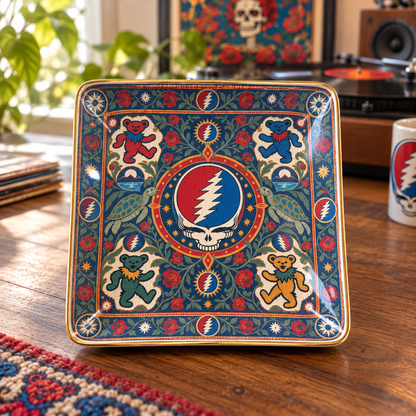 Grateful Dead Steal Your Face Jewelry Dish - Ceramic Trinket Tray, Dancing Bears Ring Holder, Psychedelic Rock Band Fan Gift