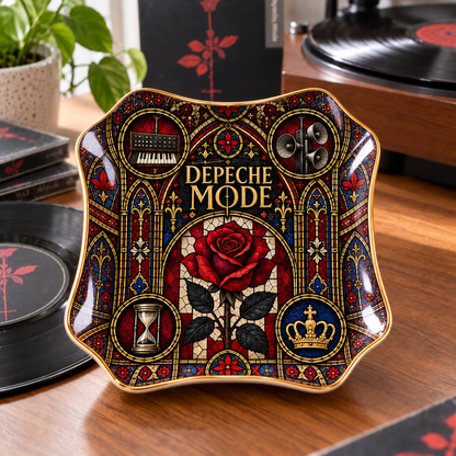 Depeche Mode Ceramic Ring Dish - Violator Rose Stained Glass Jewelry Tray, Synth Pop Trinket Dish Fan Gift