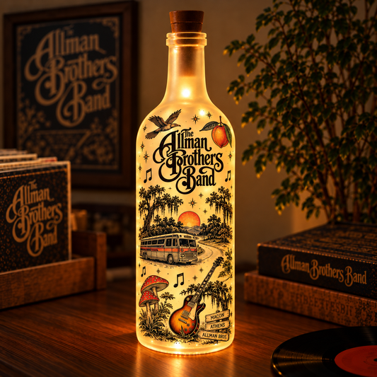 The Allman Brothers Band Vintage Lighted Bottle Lamp - Premium Southern Rock Music Merchandise, LED Fairy Light Up Bottle Night Light Decor Gift