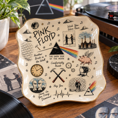 Pink Floyd Sketch Art Jewelry Dish - Ceramic Trinket Tray, Dark Side of the Moon Ring Holder, Prog Rock Band Fan Gift