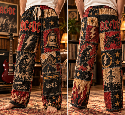 AC/DC Rock Band Pajama Pants - Christmas Holiday Lounge Pants, Hard Rock Fan Sleepwear & Xmas Gift for Men