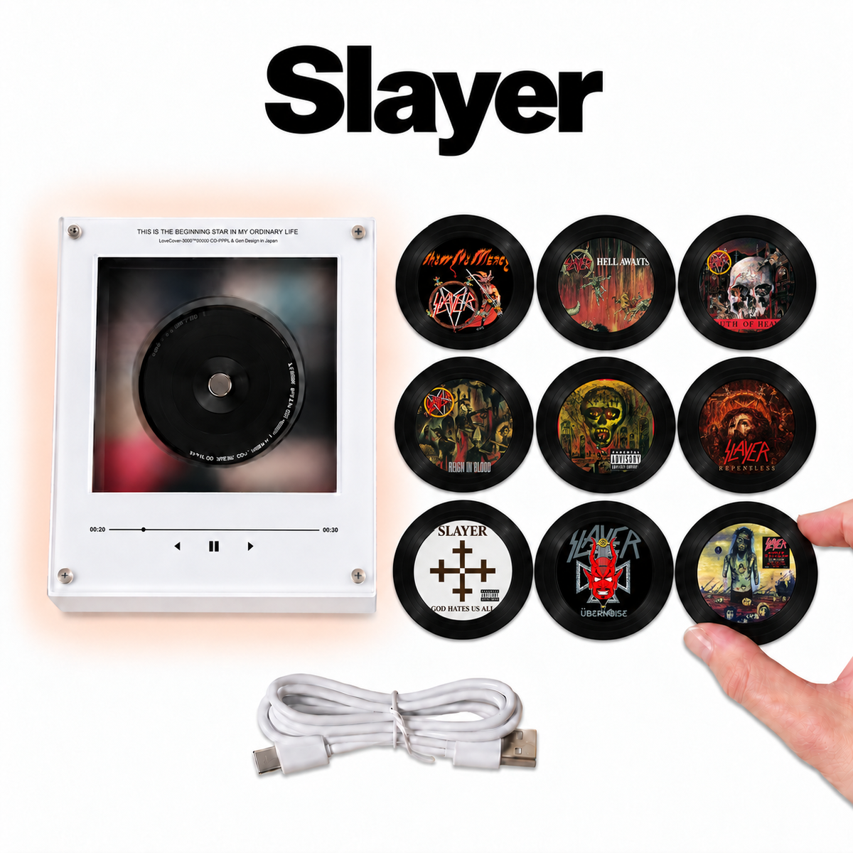 Slayer MagTune Mini CD Player Light - Premium Thrash Metal Merchandise, Reign in Blood Album Art LED Night Light Tabletop Gift