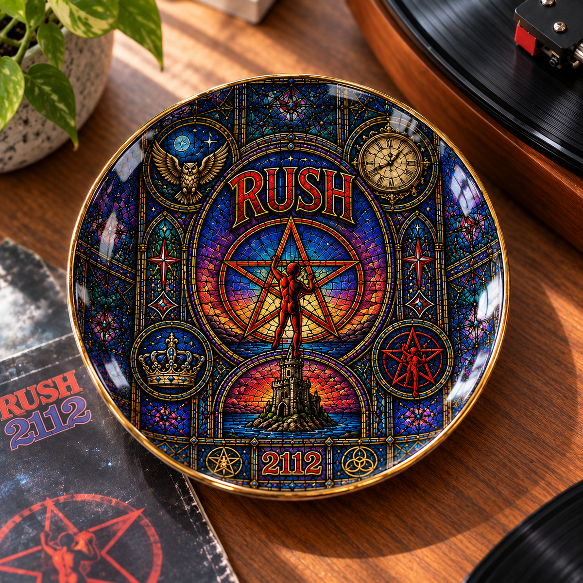 Rush 2112 Stained Glass Ceramic Jewelry Dish - Decorative Trinket Tray Ring Holder, Progressive Rock Home Decor Gift