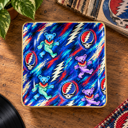 Grateful Dead Painterly Dancing Bears Jewelry Dish - Ceramic Trinket Tray, Steal Your Face Ring Holder, Rock Fan Gift