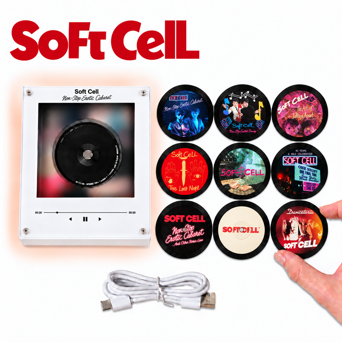 Soft Cell MagTune Mini CD Player Light - Premium Synthpop Music Merchandise, Non-Stop Erotic Cabaret Album Art LED Night Light Tabletop Decor Gift