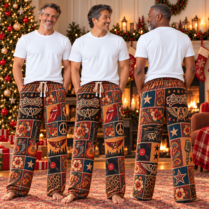 Aerosmith Pajama Pants - Patchwork Classic Rock Art Sleepwear, Comfortable Music Fan Lounge Pants