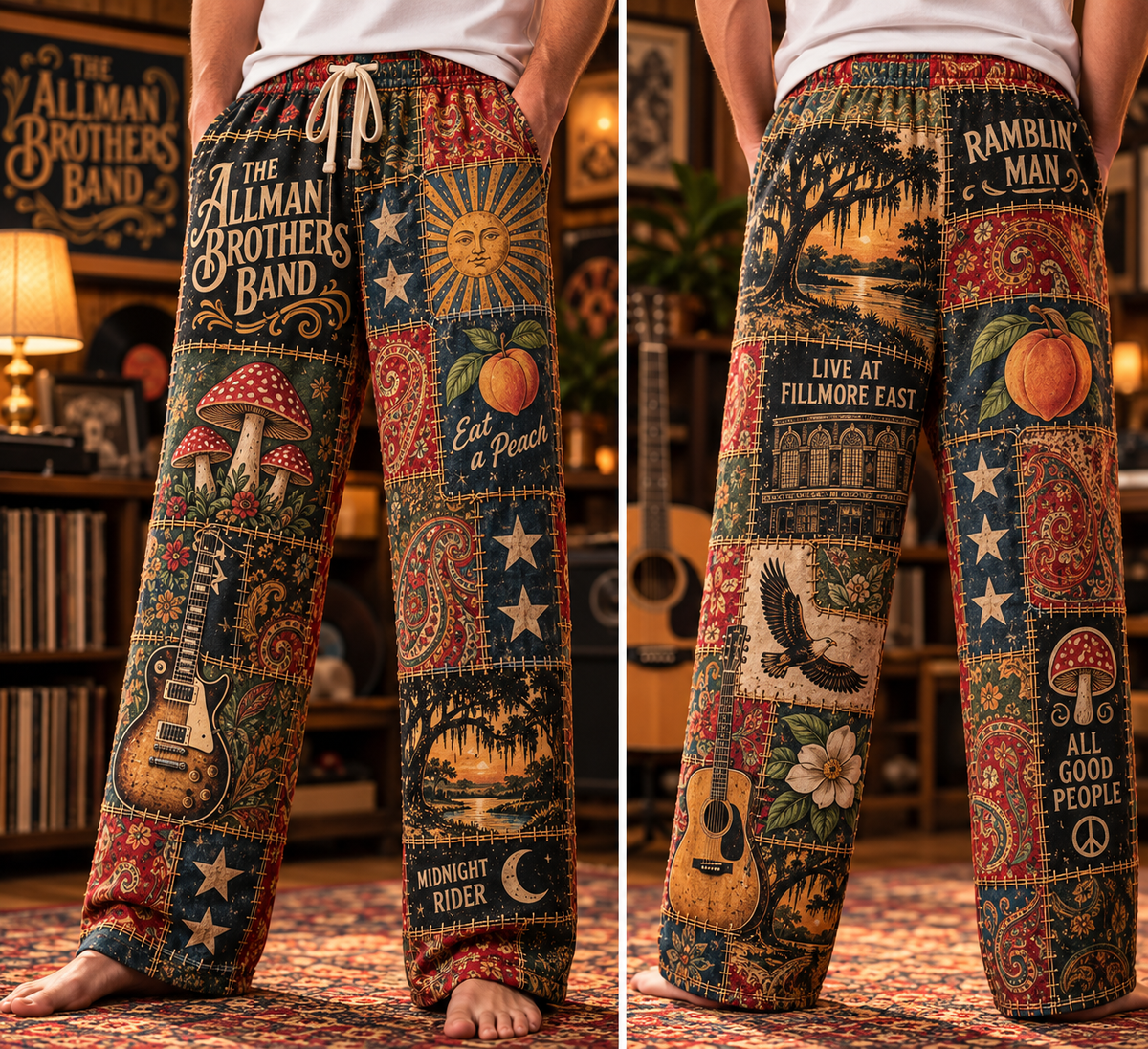 The Allman Brothers Band Pajama Pants - Christmas Holiday Lounge Pants, Southern Rock Fan Sleepwear & Gift for Men
