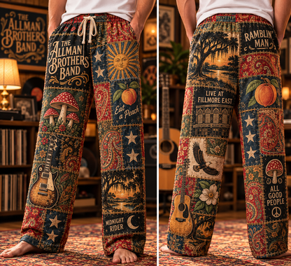 The Allman Brothers Band Pajama Pants - Christmas Holiday Lounge Pants, Southern Rock Fan Sleepwear & Gift for Men