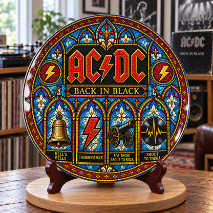 AC/DC Stained Glass Ceramic Plate - Decorative Wall & Table Display Dish, Back in Black Thunderstruck Rock Fan Gift