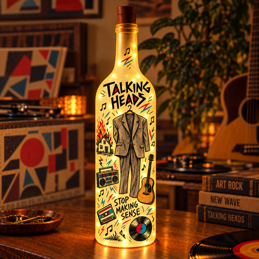 Talking Heads Vintage Lighted Bottle Lamp - Premium New Wave Merchandise, Remain In Light & Little Creatures LED Fairy Light Up Bottle Night Light Decor